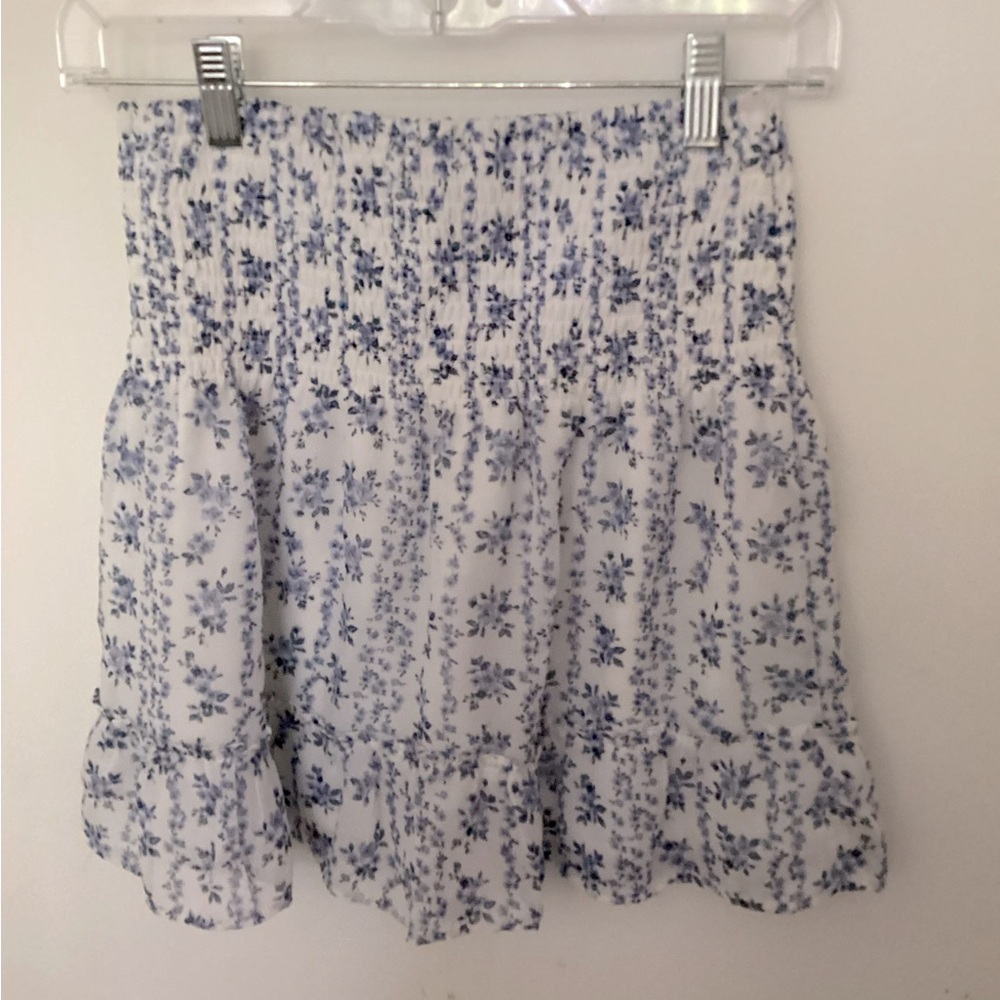 Aqua Smocked Ruffle Blue and White Mini Skirt Size Small